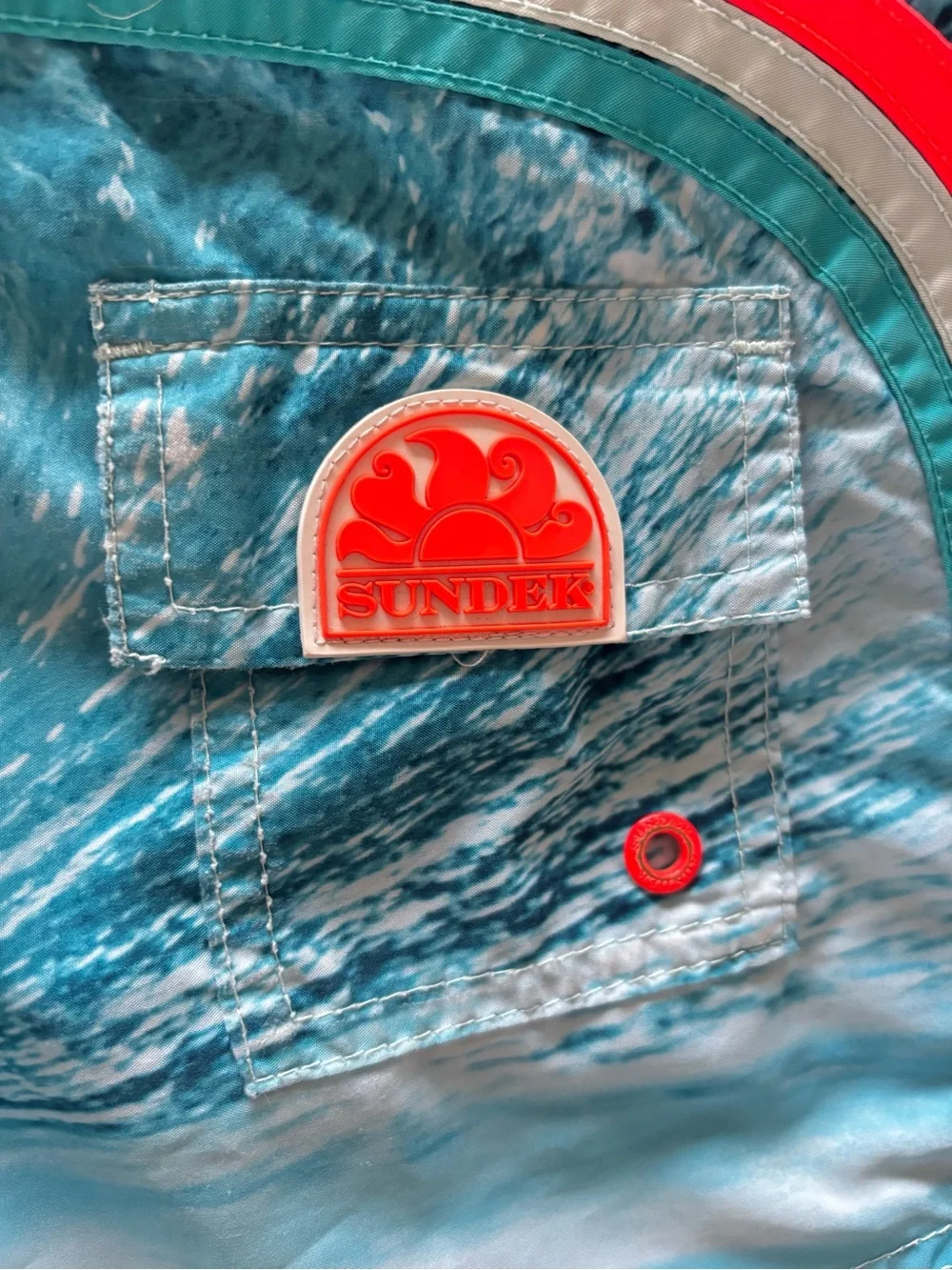 Sundek Boys Swim Trunks Size 8 Blue Wave Print Board Shorts Excellent Cruise